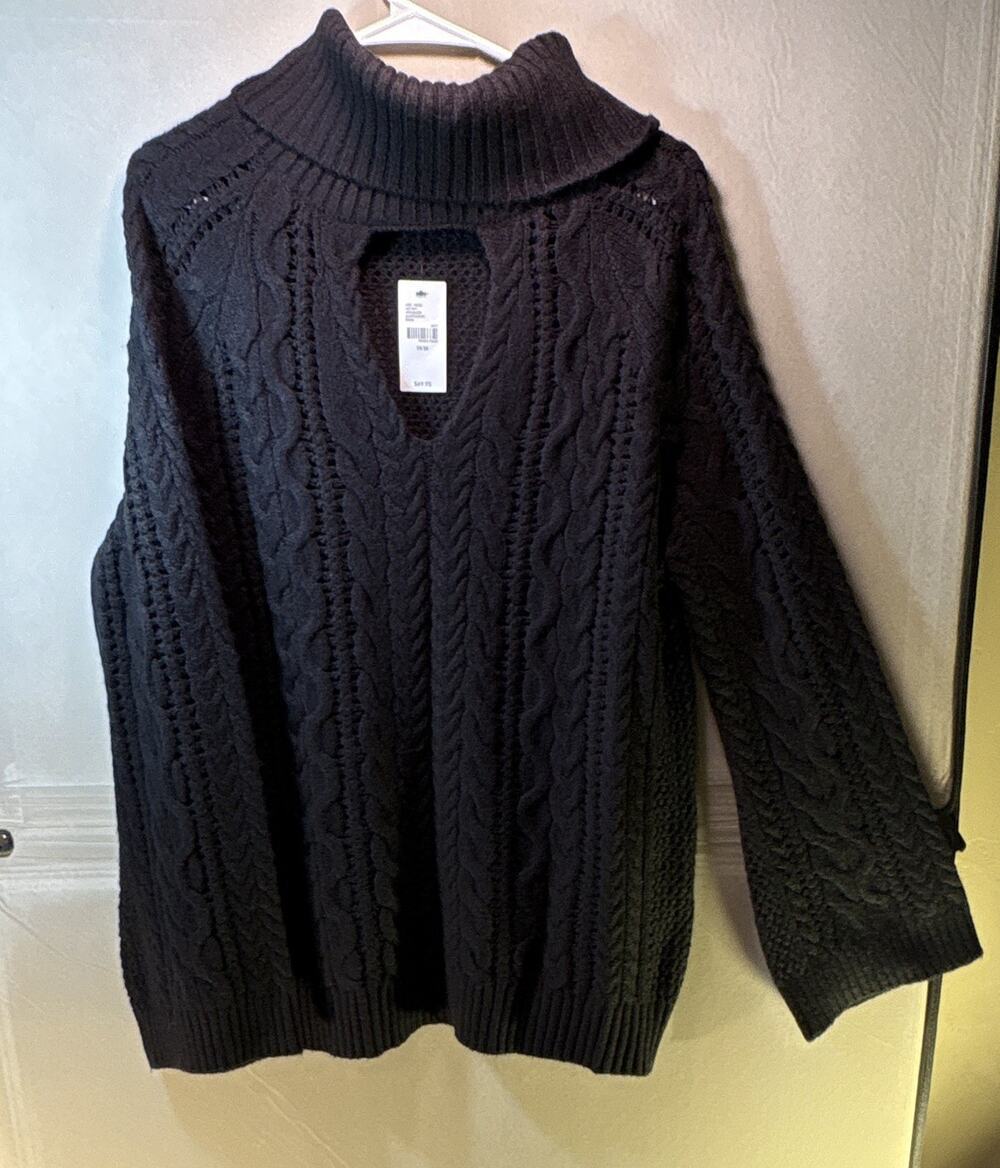 Lane Bryant Black Cable-Knit Turtleneck Pullover Sweater Long Sleeve 14W